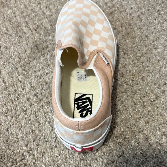 Vans Peach and White Checkered Slip-On Sneakers - Picture 5 of 6